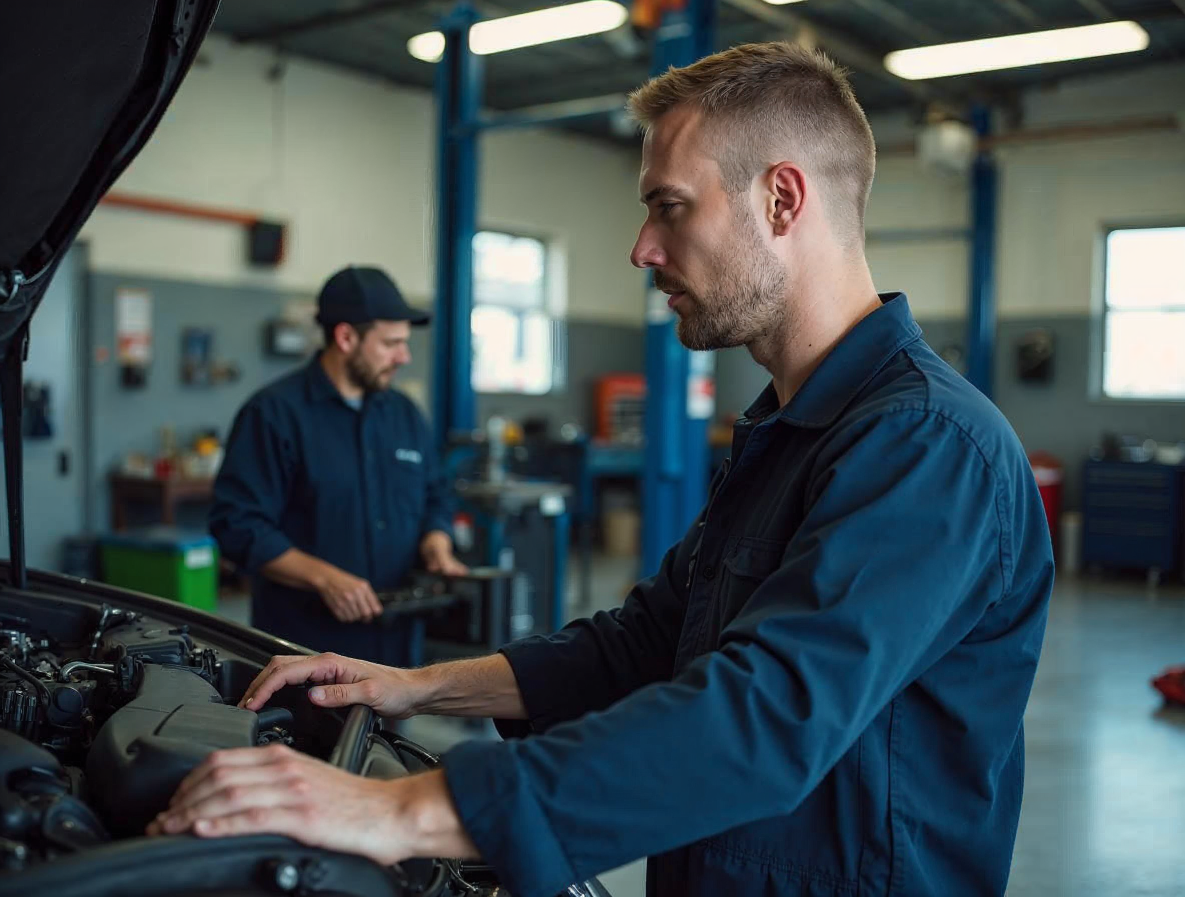 ASE-certified technician working on a vehicle in Terry's Auto Service Center bay